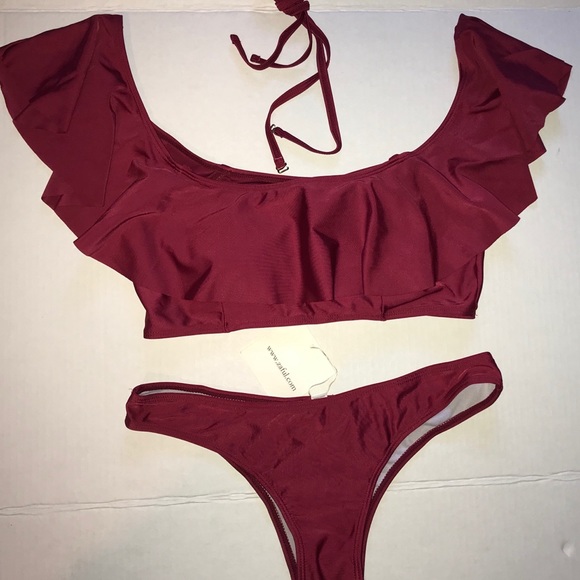 NWT Zaful Ruffles Off Shoulder Bathing Suit - Picture 3 of 5